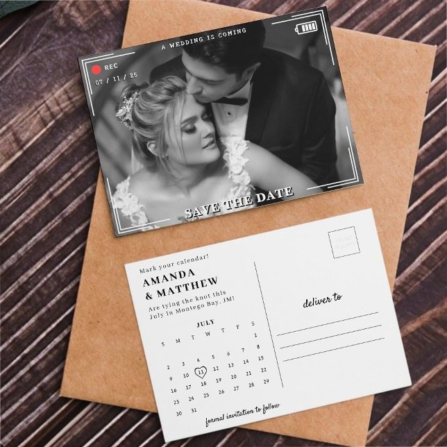Videokamera-Foto Hochzeit Sichern Sie das Datum Postkarte (Video Camera Photo Wedding Save the Date Postcard
)
