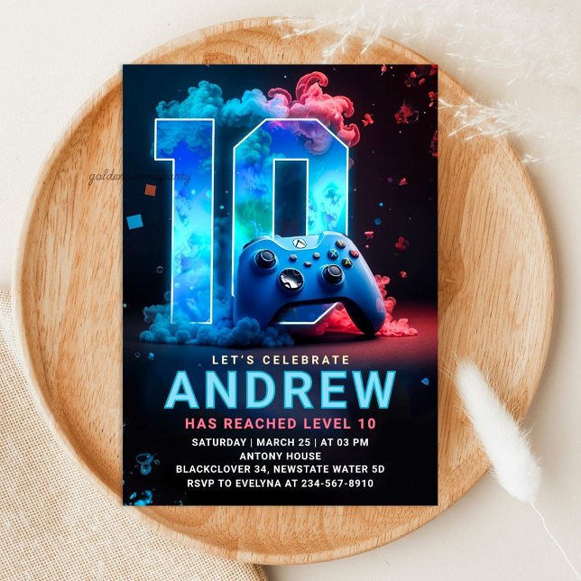 Videospiel 10. Geburtstagsparty Einladung (Video Game Console 10th Birthday Party Invitation)