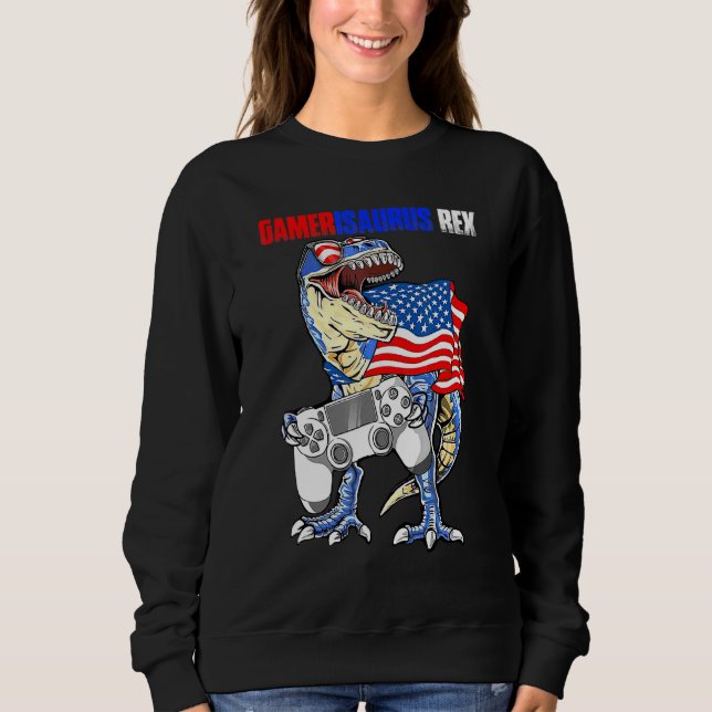 Videospiel 4. Juli T Rex Dinosaurier Amerisaurus Sweatshirt (Vorderseite)