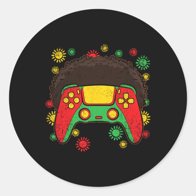 Videospiel-Controller Afro Black History Month Gam Runder Aufkleber (Vorderseite)