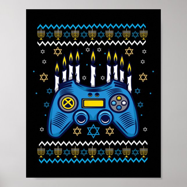 Videospiel-Controller Chanukka-Menora-Kerzen Jude Poster (Vorne)