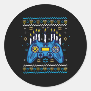 Videospiel-Controller Chanukka-Menora-Kerzen Jude Runder Aufkleber