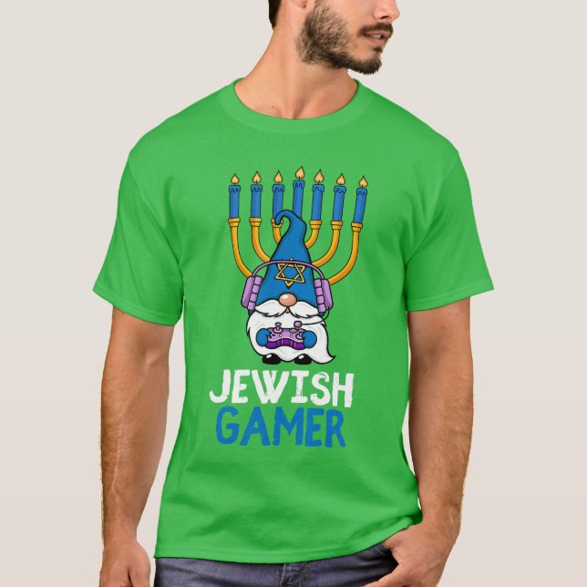 Videospiel-Controller Chanukka-Zwerge Kerzen Jüdis T-Shirt (Vorderseite)