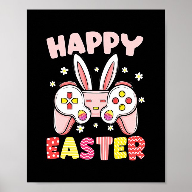 Videospiel-Controller-Häschen-Spieler Frohe Ostern Poster (Vorne)