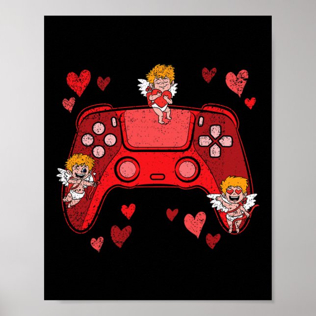 Videospiel-Controller-Herz Valentinstag Cute Ga Poster (Vorne)