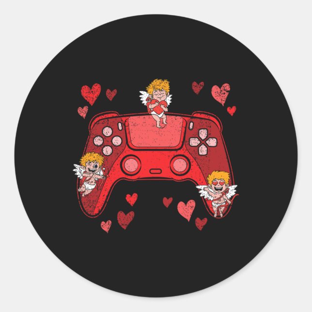 Videospiel-Controller Herz Valentinstag Cute Ga Runder Aufkleber (Vorderseite)