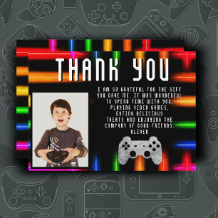 Videospiel-Controller Neon-Gaming-Foto-Geburtstag Dankeskarte