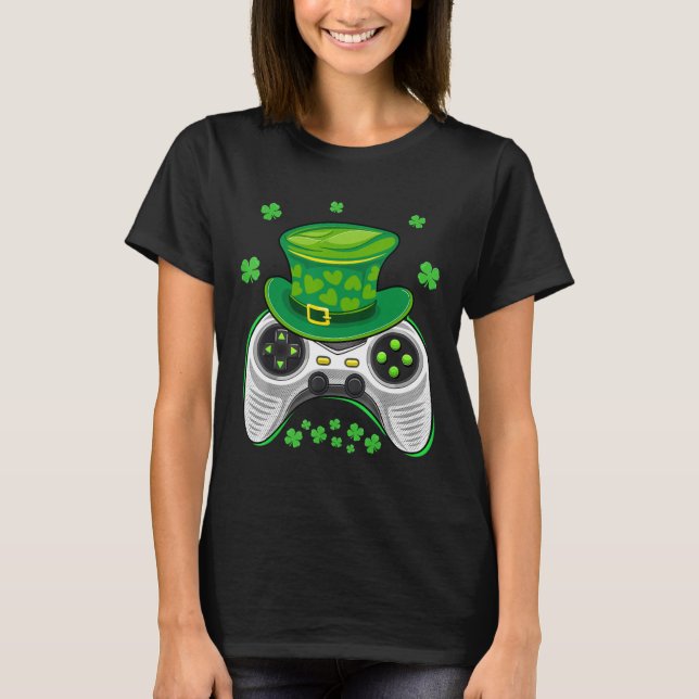 Videospiel-Controller Shamrock Gamer St. Patrickst T-Shirt (Vorderseite)