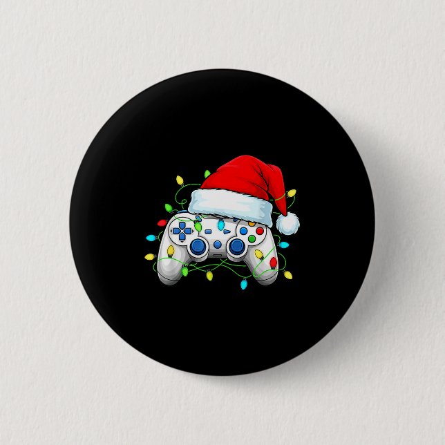 Videospiel-Controller Weihnachten Santa Hut Gamer  Button (Vorderseite)