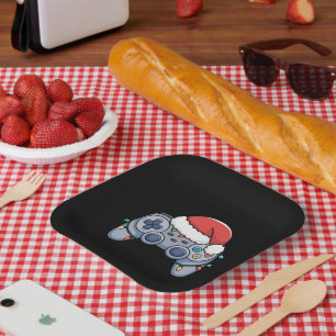 Videospiel-Controller Weihnachten Santa Hut Gamer Pappteller