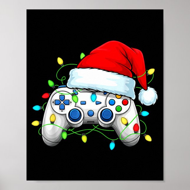 Videospiel-Controller Weihnachten Santa Hut Gamer  Poster (Vorne)