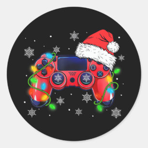 Videospiel-Controller Weihnachten Santa Hut Gamer Runder Aufkleber