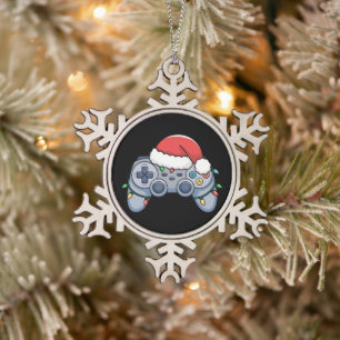 Videospiel-Controller Weihnachten Santa Hut Gamer Schneeflocken Zinn-Ornament