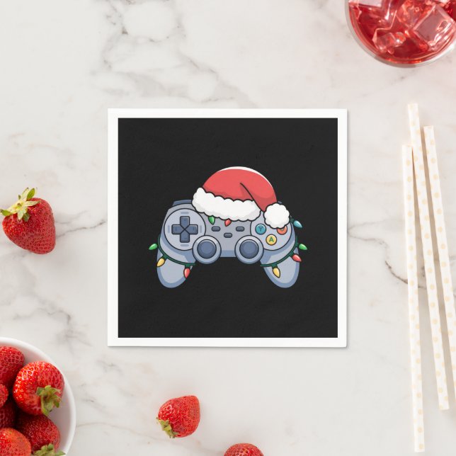 Videospiel-Controller Weihnachten Santa Hut Gamer Serviette (Beispiel)