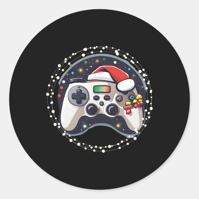 Videospiel-Controller Weihnachtsmann-Mütze Weihnac Runder Aufkleber (Vorderseite)