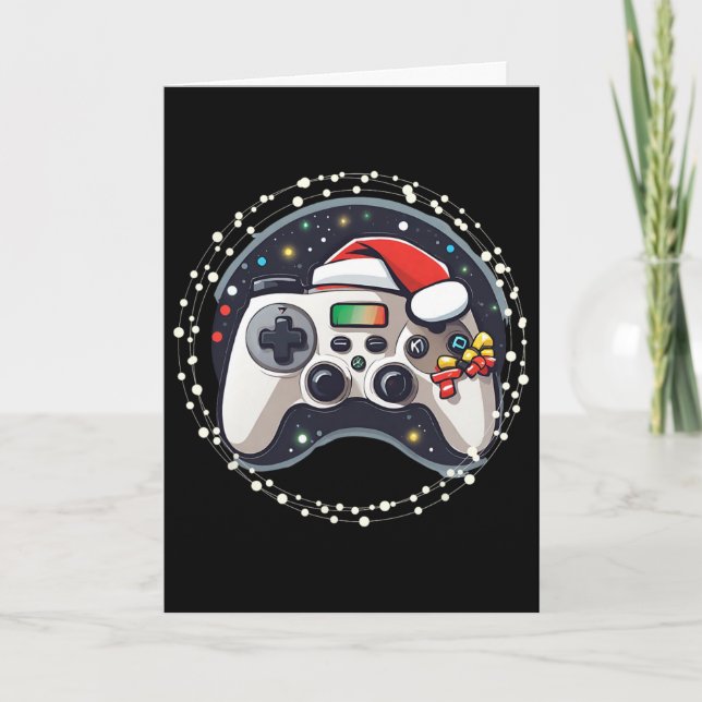 Videospiel-Controller Weihnachtsmannhut Weihnachte Karte (Vorderseite)