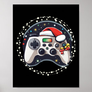 Videospiel-Controller Weihnachtsmannhut Weihnachte Poster