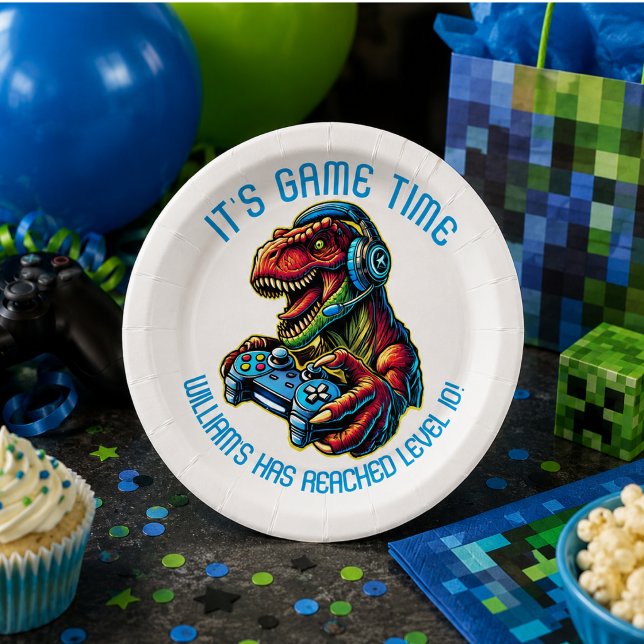 Videospiel Dinosaurier Gaming Geburtstagsparty Pappteller (Video Game Dinosaur Gaming Birthday Party Paper Plates)