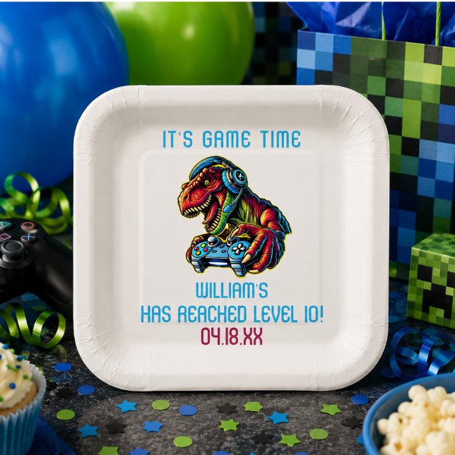 Videospiel Dinosaurier Gaming Geburtstagsparty Pappteller (Video Game Dinosaur Gaming Birthday Party Paper Plates)