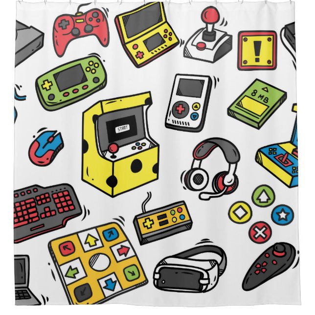 Videospiel, doodles Set Duschvorhang (Vorderseite)