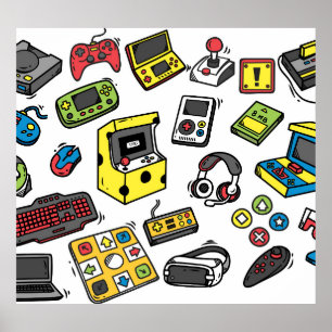 Videospiel, doodles Set Poster