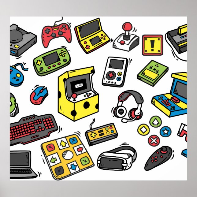 Videospiel, doodles Set Poster (Vorne)