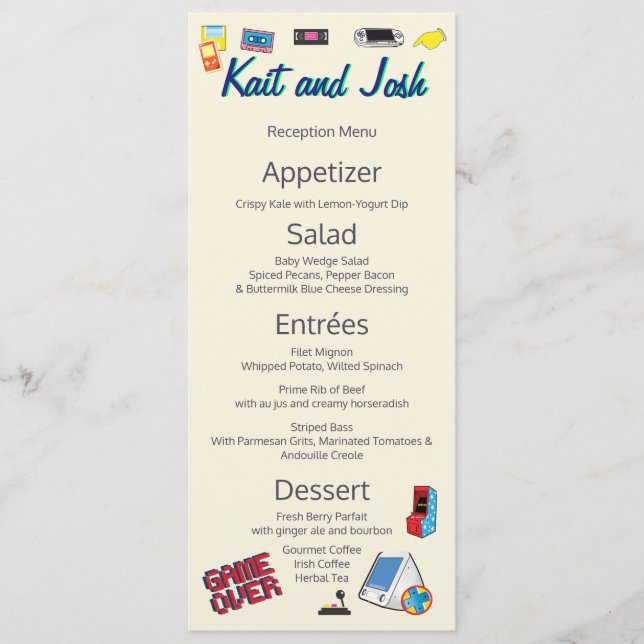 Videospiel-Hochzeit Menükarte (Vorderseite)