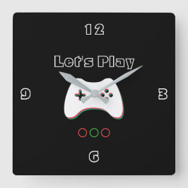 Videospiel-Kontrolleur, ließ uns spielen, rote u. Quadratische Wanduhr