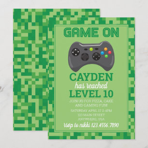 Videospiel Level Up Gamer Geburtstagseinladung grü Einladung