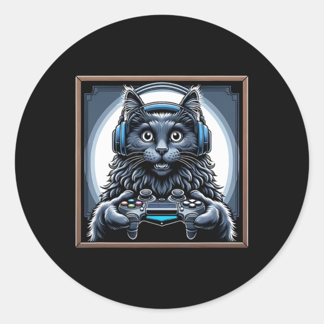 Videospiel Nebelung Cat Gaming Runder Aufkleber (Vorderseite)