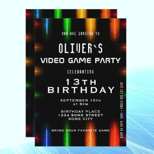 Videospiel-Neonfarben-Gaming-Geburtstag Einladung