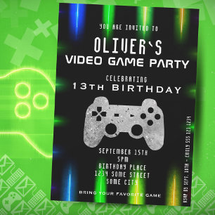 Videospiel-Party-Controller Neon-Gaming-Geburtstag Einladung