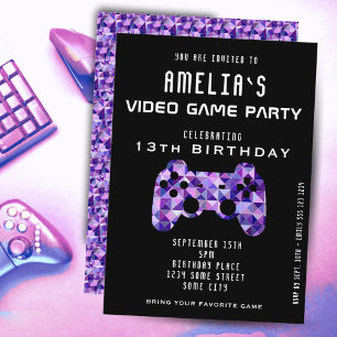 Videospiel Party Lila Controller Gaming Geburtstag Einladung