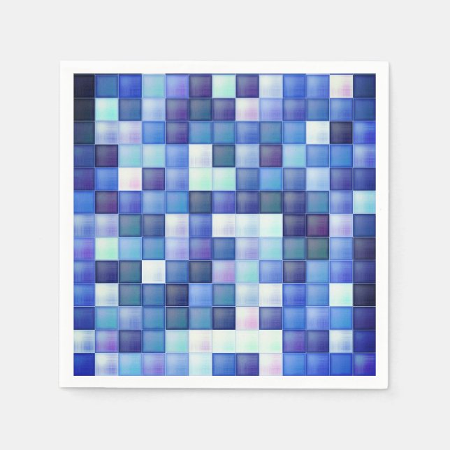 Videospiel-Pixel blaues Quadratmuster Serviette (Vorderseite)