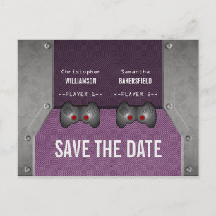 Videospiel Save the Date Postkarte, Lila Ankündigungspostkarte