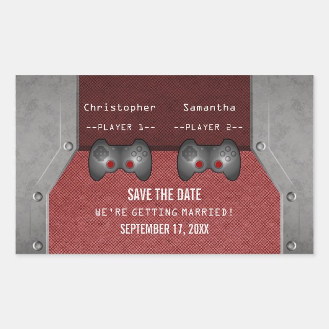Videospiel Save the Date Sticker, Maroon Rechteckiger Aufkleber (Vorderseite)