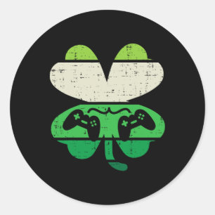 Videospiel Shamrock Retro St. Patricks Tag Jungen Runder Aufkleber
