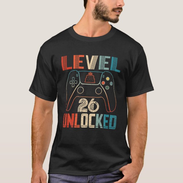 Videospielcontroller entsperrt Stufe 26 Geburtstag T-Shirt (Vorderseite)