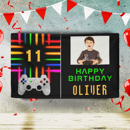 Videospielcontroller Neon Gaming Geburtstags-Foto Banner