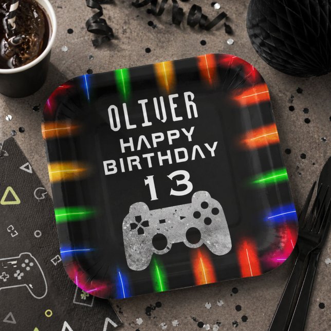 Videospielcontroller Neon Gaming Geburtstagsparty Pappteller (Von Creator hochgeladen)
