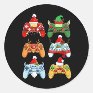Videospielcontroller Weihnachtsmannmütze Gamer Boy Runder Aufkleber