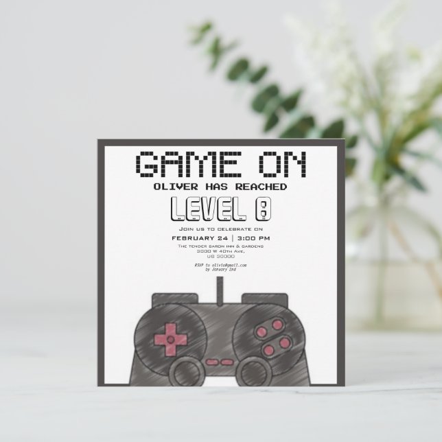 Videospiele Foto Geburtstag Einladung (Stehend Vorderseite)
