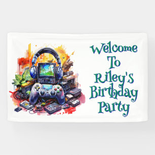 Videospiele und Pizza Boy's Geburtstag Willkommen Banner