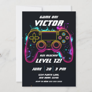 Videospiellevel-Up-Gamer Neon Geburtstag Einladung