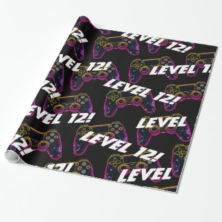 Videospiellevel-Up-Gamer Neon Geburtstag Geschenkpapier