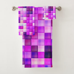 Videospielpixel rosa Quadrat Muster Badhandtuch Set