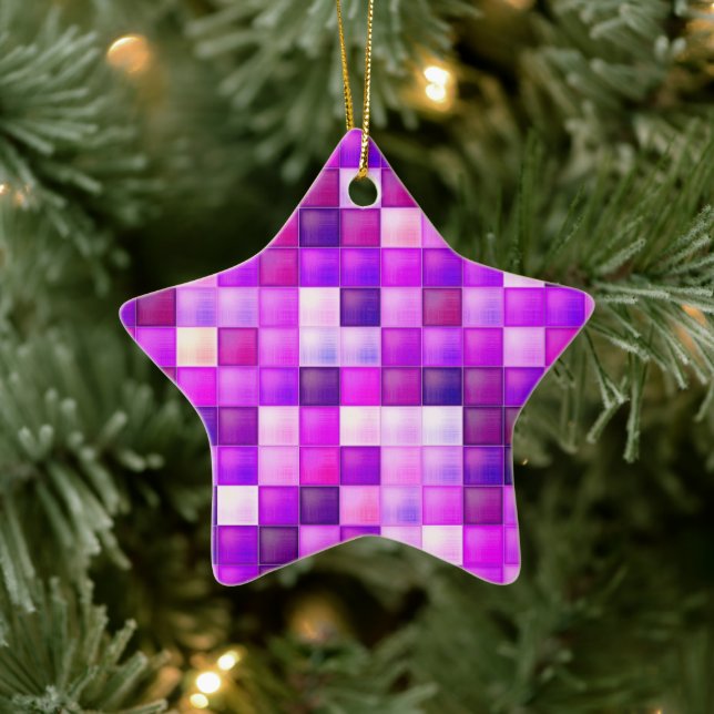 Videospielpixel rosa Quadrat Muster Keramik Ornament (Baum)