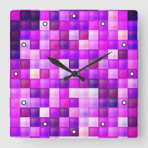 Videospielpixel rosa Quadrat Muster mit Punkten Quadratische Wanduhr