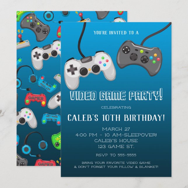 Videospielregler Gamer Birthday Party Einladung (Vorne/Hinten)