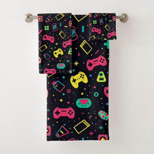Videospielregler und Spielzeugmuster Badhandtuch Set (Insitu)